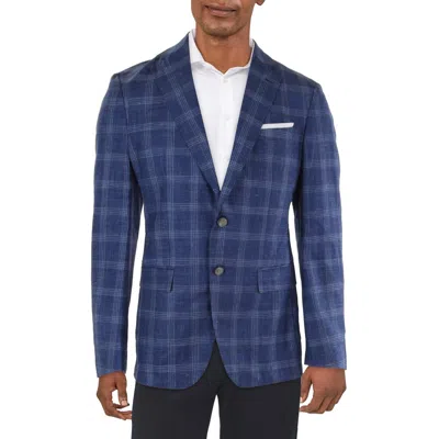 Hugo Boss Mens Plaid Wool Two-button Blazer In Blue