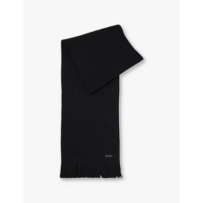 Hugo Boss Raschel-knit Scarf In Responsible Virgin Wool In Black