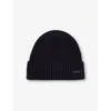 Hugo Boss Mens Ribbed Brand-patch Wool Knitted Beanie Hat Dark Blu In Dark Blue
