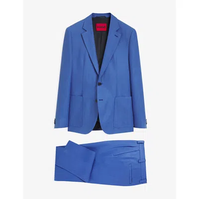 Hugo Boss Mens Single-breasted Slim-fit Linen Suit Open Blue