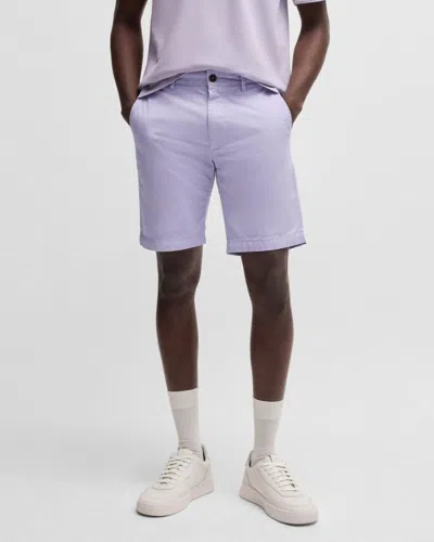 Hugo Boss Mens Slim Fit Chino Shorts In Stretch Cotton Twill In Purple