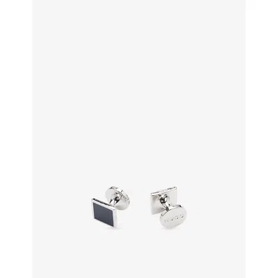 Hugo Boss Mens Square Branded Metal And Enamel Cufflinks Navy