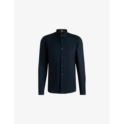 Hugo Boss Mens Boss Stand-collar Slim-fit Stretch-cotton Shirt In Dark Blue
