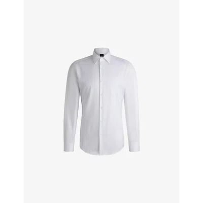 HUGO BOSS MENS WHITE STRIPED SLIM-FIT COTTON SHIRT
