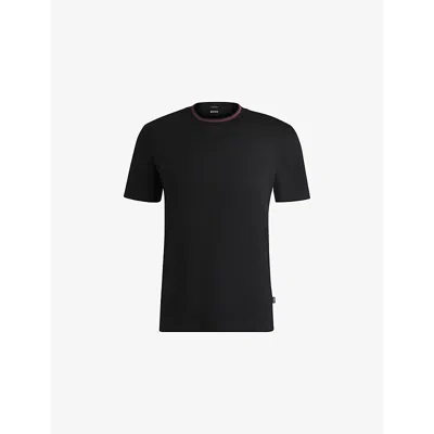 Hugo Boss Mens Striped-trim Slim-fit Cotton-jersey T-shirt Black