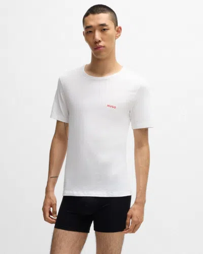 Hugo Boss Mens  Three-pack Of Underwear T-shirts In Cotton With Logos Nos In White