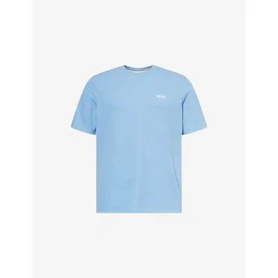 Hugo Boss Mens Light/pastel Blue Waffle Crewneck Cotton-blend T-shirt