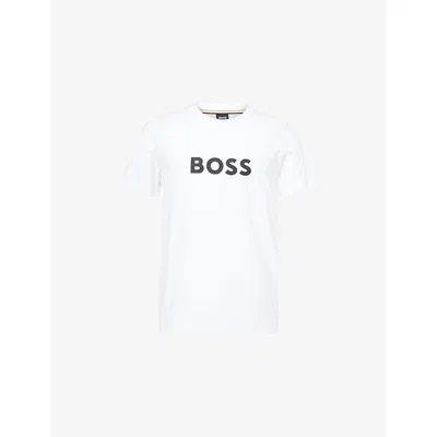 HUGO BOSS MENS BOSS BRAND-PRINT CREWNECK COTTON-JERSEY T-SHIRT