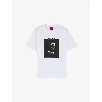 HUGO BOSS MENS WHITE GRAPHIC-PRINT SHORT-SLEEVE COTTON T-SHIRT XXL