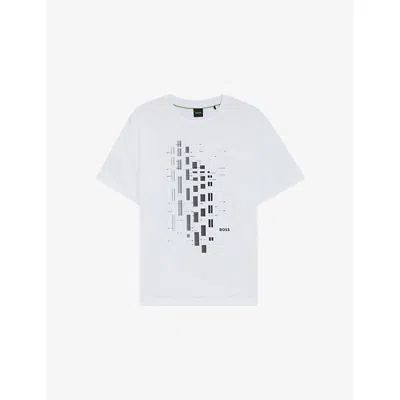 Hugo Boss Mens White Graphic-print Short-sleeve Stretch-cotton T-shirt Xxl