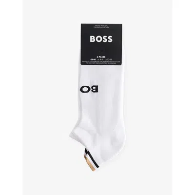 Hugo Boss Mens Iconic Intarsia-logo Pack Of Two Cotton-blend Knit Socks White