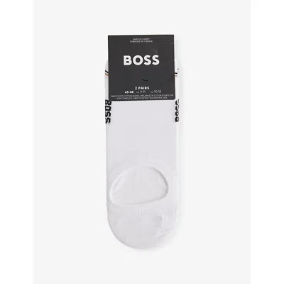 Hugo Boss Mens White Iconic Intarsia-logo Pack Of Two Cotton-blend Knit Socks