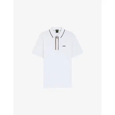Hugo Boss Mens White Logo-print Short-sleeve Stretch-cotton Polo Xxl