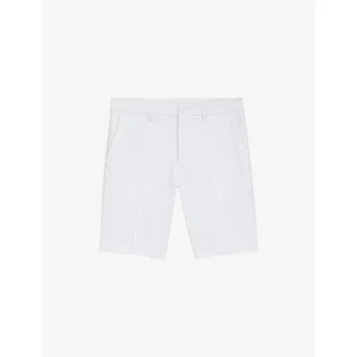 HUGO BOSS MENS WHITE STRAIGHT-LEG SLIM-FIT STRETCH-WOVEN SHORTS