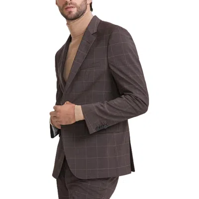 Hugo Boss Mens Window Pane Polyester Two-button Blazer In Brown