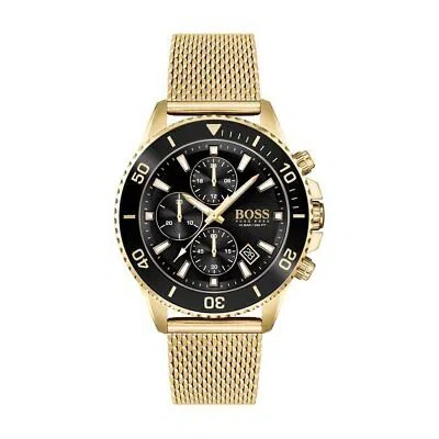 Pre-owned Hugo Boss Mens Wristwatch  Admiral 1513906 Chrono Stainless Steel Mesh Golden