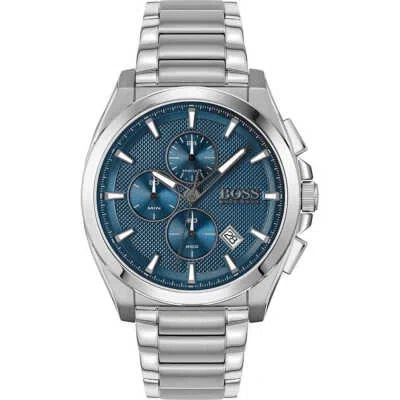 Pre-owned Hugo Boss Mens Wristwatch  Champion 1513884 Chrono Stainless Steel Blue
