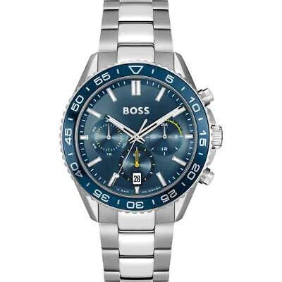 Pre-owned Hugo Boss Mens Wristwatch  Runner 1514143 Chrono Stainless Steel Blue
