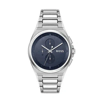 Pre-owned Hugo Boss Mens Wristwatch  Steer 1514048 Chrono Stainless Steel Blue