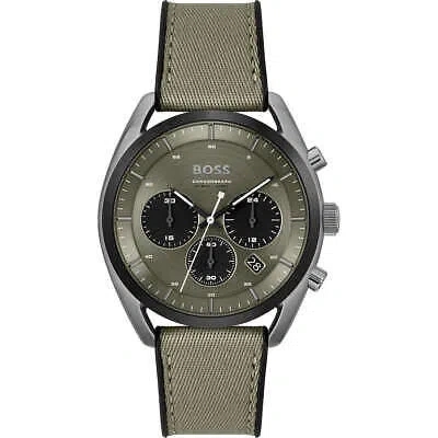 Pre-owned Hugo Boss Mens Wristwatch  Top 1514092 Chrono Silicone Black Green