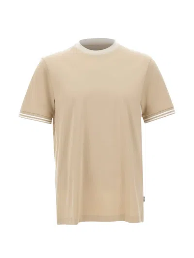 Hugo Boss Mercerised Cotton Contrast-trim T-shirt In Neutral