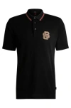 Hugo Boss Mercerised-cotton Polo Shirt With Double B Monogram In Black