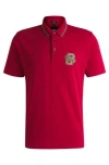 Hugo Boss Mercerised-cotton Polo Shirt With Double B Monogram In Bright Red