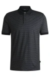 Hugo Boss Mercerised-cotton Polo Shirt With Two-tone Monogram Print In Black