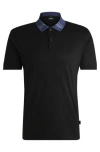Hugo Boss Mercerised-cotton Slim-fit Polo Shirt With Collar Stripes In Black