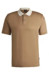 Hugo Boss Mercerized-cotton Slim-fit Polo Shirt With Collar Stripes In Light Beige