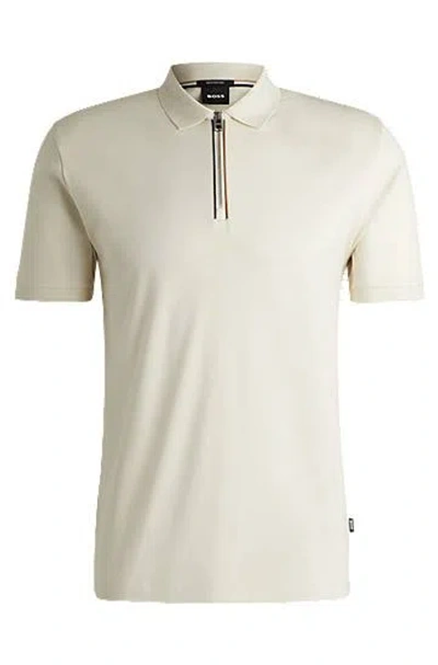 Hugo Boss Mercerised-cotton Slim-fit Polo Shirt With Zip Placket In White