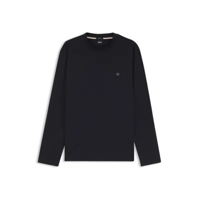 Hugo Boss Mercerised-cotton T-shirt With Double B Monogram In Blue