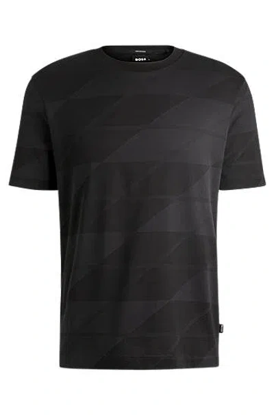 Hugo Boss Mercerised-cotton T-shirt With Two-tone Jacquard In Black