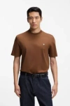 Hugo Boss Mercerised-cotton T-shirt With Double B Monogram In Brown