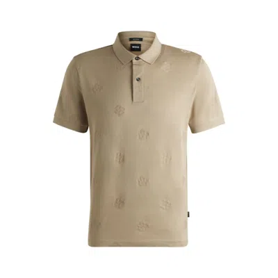 Hugo Boss Mercerized-cotton Polo Shirt With Double B Monograms In Beige