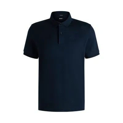 Hugo Boss Mercerized-cotton Polo Shirt With Double B Monograms In Blue