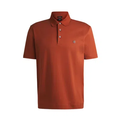 Hugo Boss Mercerized-cotton Polo Shirt With Double Monogram In Multi