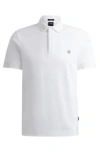 Hugo Boss Mercerized-cotton Polo Shirt With Double Monogram In White