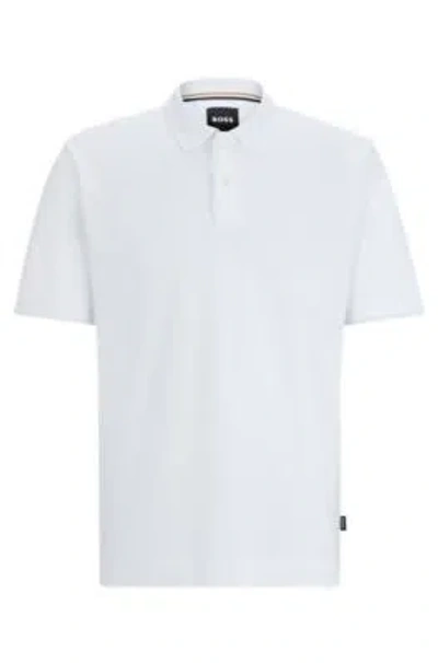 Hugo Boss Mercerized-cotton Polo Shirt With Embroidered Double Monogram In White