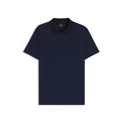 Hugo Boss Mercerized-cotton Polo Shirt With Geometric Jacquard In Blue