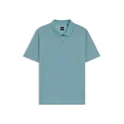 Hugo Boss Mercerized-cotton Polo Shirt With Geometric Jacquard In Green