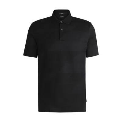 Hugo Boss Mercerized-cotton Polo Shirt With Jacquard Pattern In Black