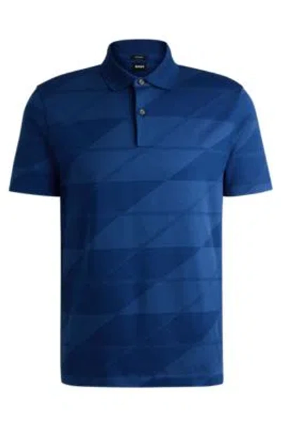Hugo Boss Mercerized-cotton Polo Shirt With Jacquard Pattern In Light Blue