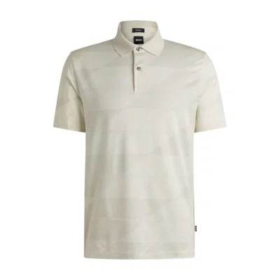 Hugo Boss Mercerized-cotton Polo Shirt With Jacquard Pattern In White