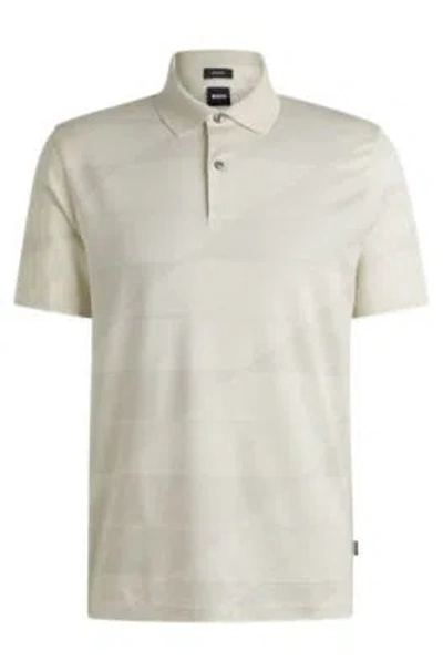 Hugo Boss Mercerized-cotton Polo Shirt With Jacquard Pattern In White