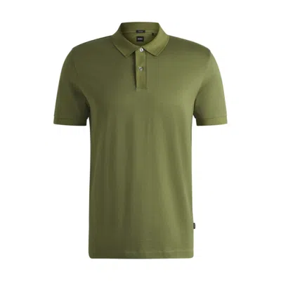 Hugo Boss Mercerized-cotton Polo Shirt With Micro Pattern In Green