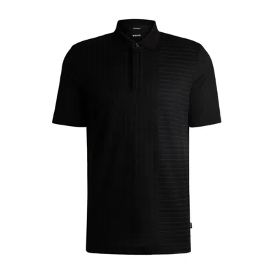 Hugo Boss Mercerized-cotton Polo Shirt With Mixed Stripes In Black