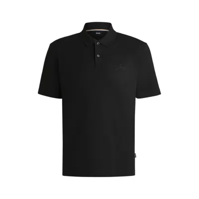Hugo Boss Mercerized-cotton Polo Shirt With Script Logo In Black