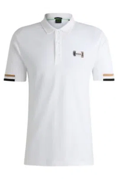 Hugo Boss Mercerized-cotton Polo Shirt With Signature Stripes In White