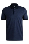 Hugo Boss Mercerized-cotton Polo Shirt With Two-tone Monogram Print In Dark Blue
